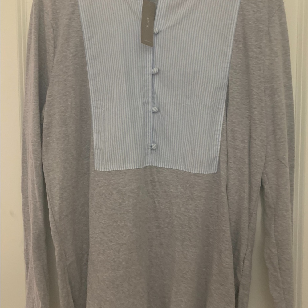 J. Crew Gray and Blue Women's Tuxedo Bib Gray shirt with Stripes NWT!!